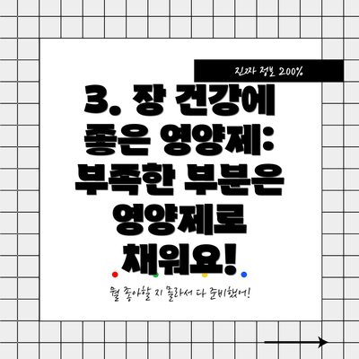 3. 장 건강에 좋은 영양제:  부족한 부분은 영양제로 채워요!